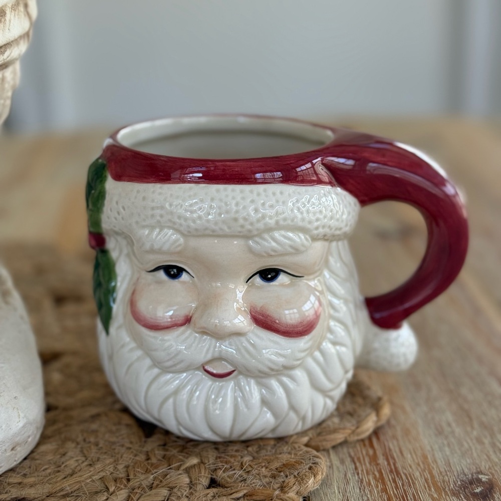 Santa Face Ceramic Mug - White and Red Holiday Mug